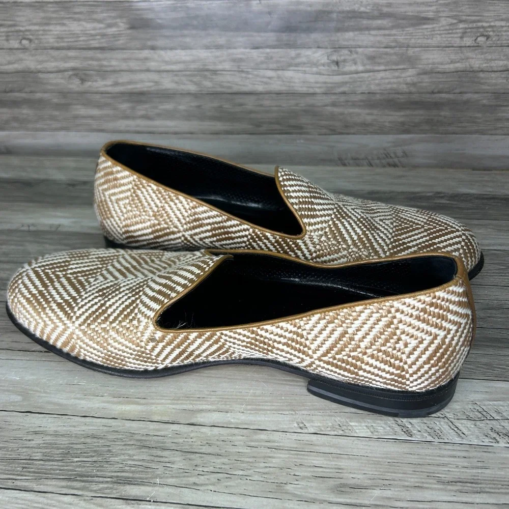 A. Testoni Italy Mens Woven Raffia Loafers Size 8 Geometric Old Money‎ Preppy